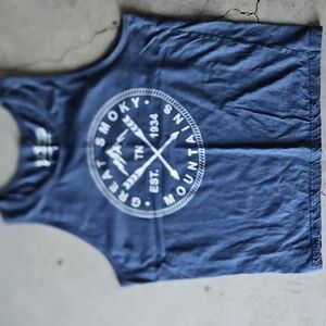 Great Smoky Mountains Blue Graphic Tank Top U.S. Vintage Large